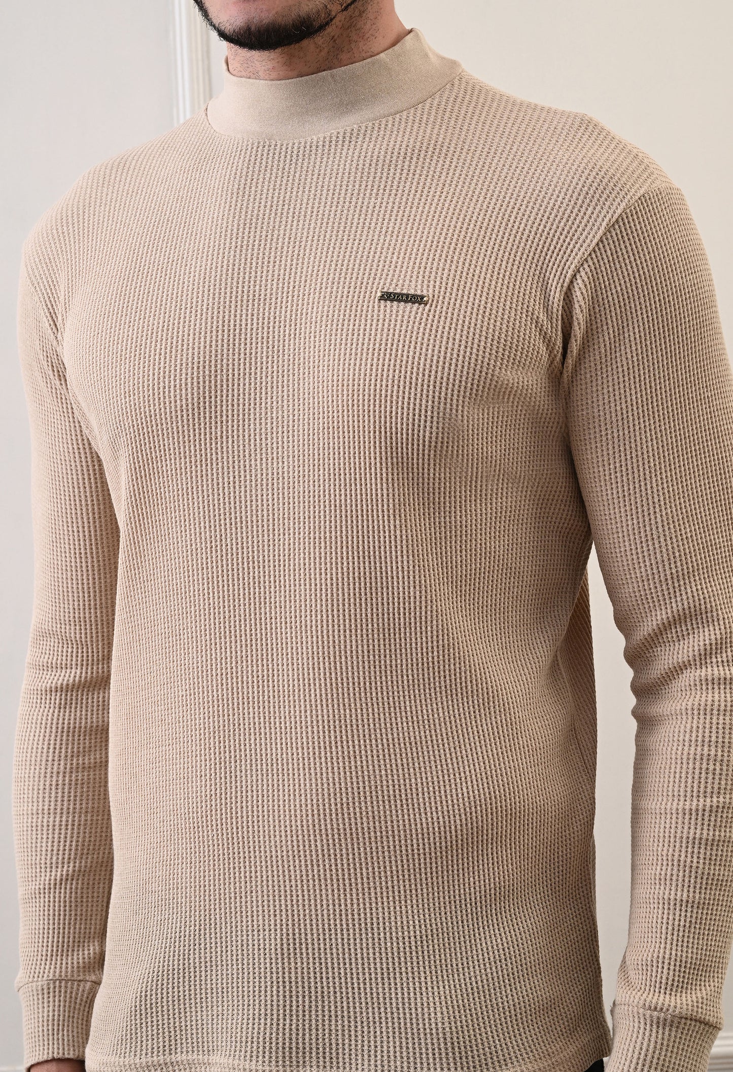 Men's Turtle Neck Textured Full Sleeve T-shirt