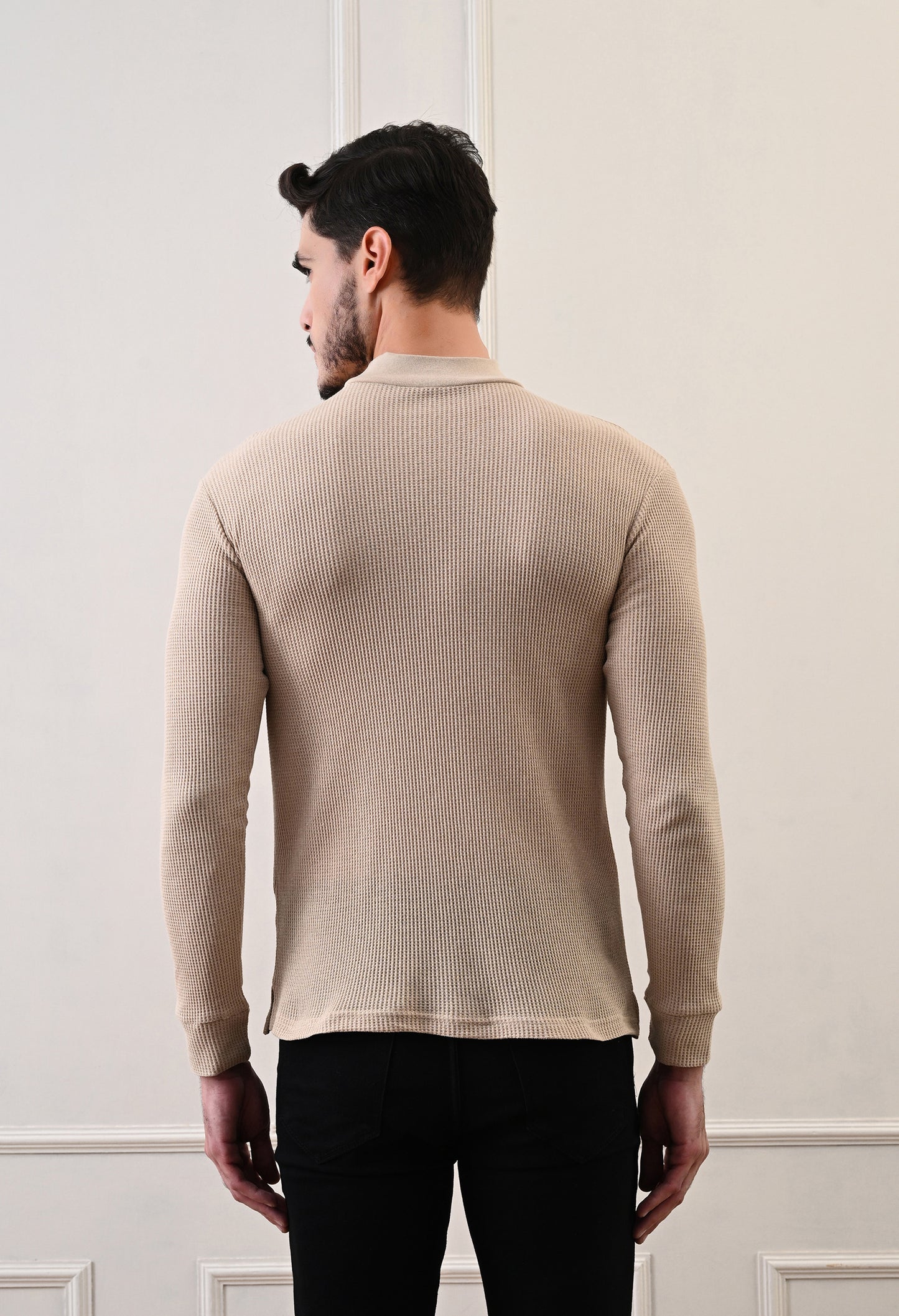 Men's Turtle Neck Textured Full Sleeve T-shirt