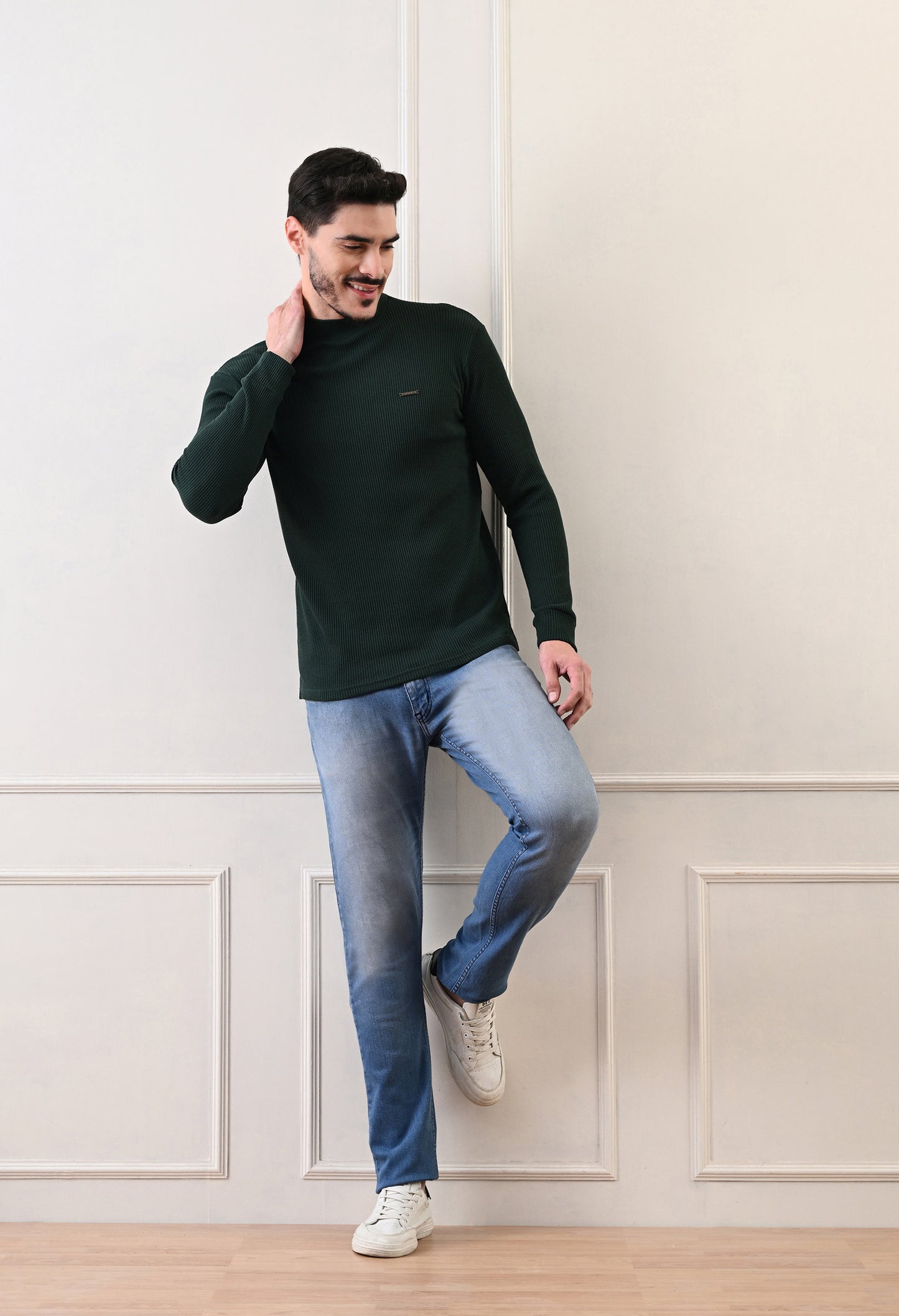 Men's Turtle Neck Textured Full Sleeve T-shirt