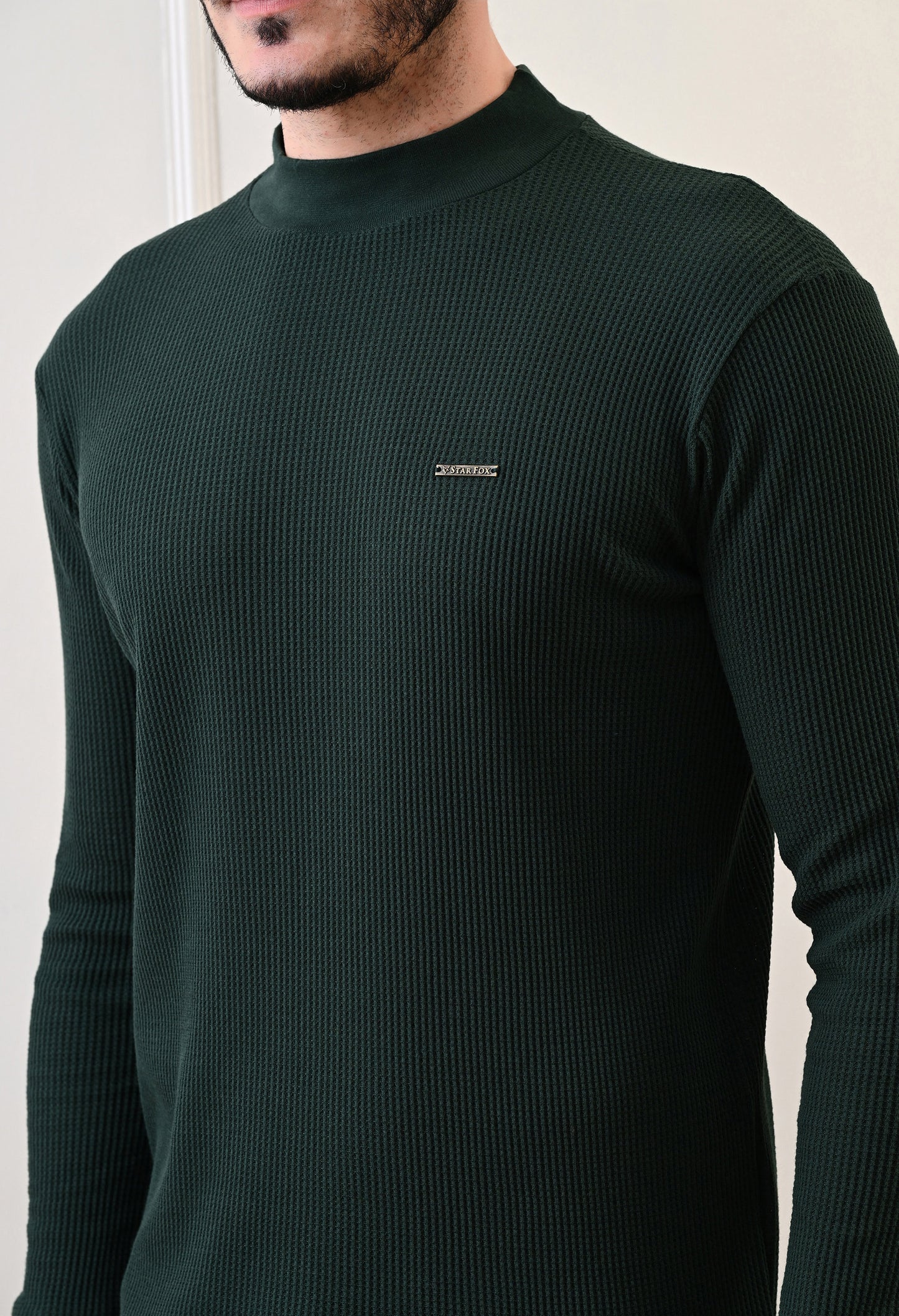 Men's Turtle Neck Textured Full Sleeve T-shirt