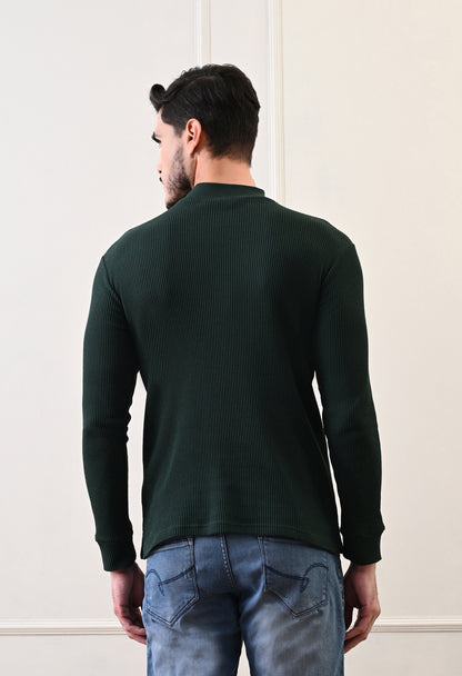 Men's Turtle Neck Textured Full Sleeve T-shirt