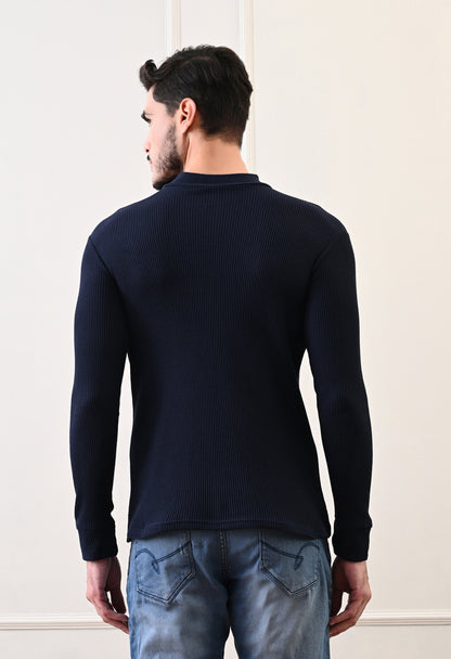 Men's Turtle Neck Textured Full Sleeve T-shirt