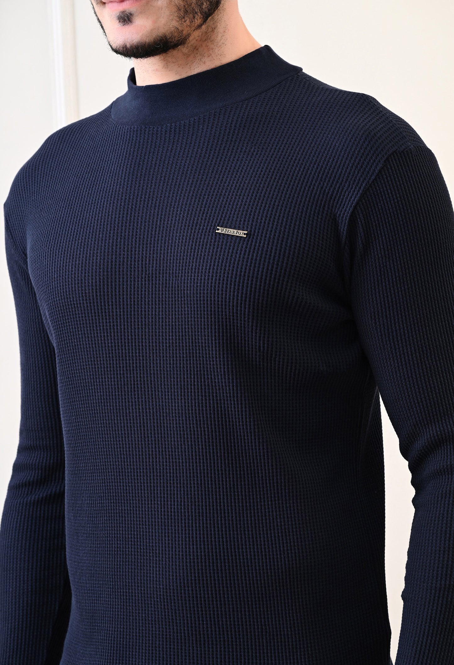 Men's Turtle Neck Textured Full Sleeve T-shirt