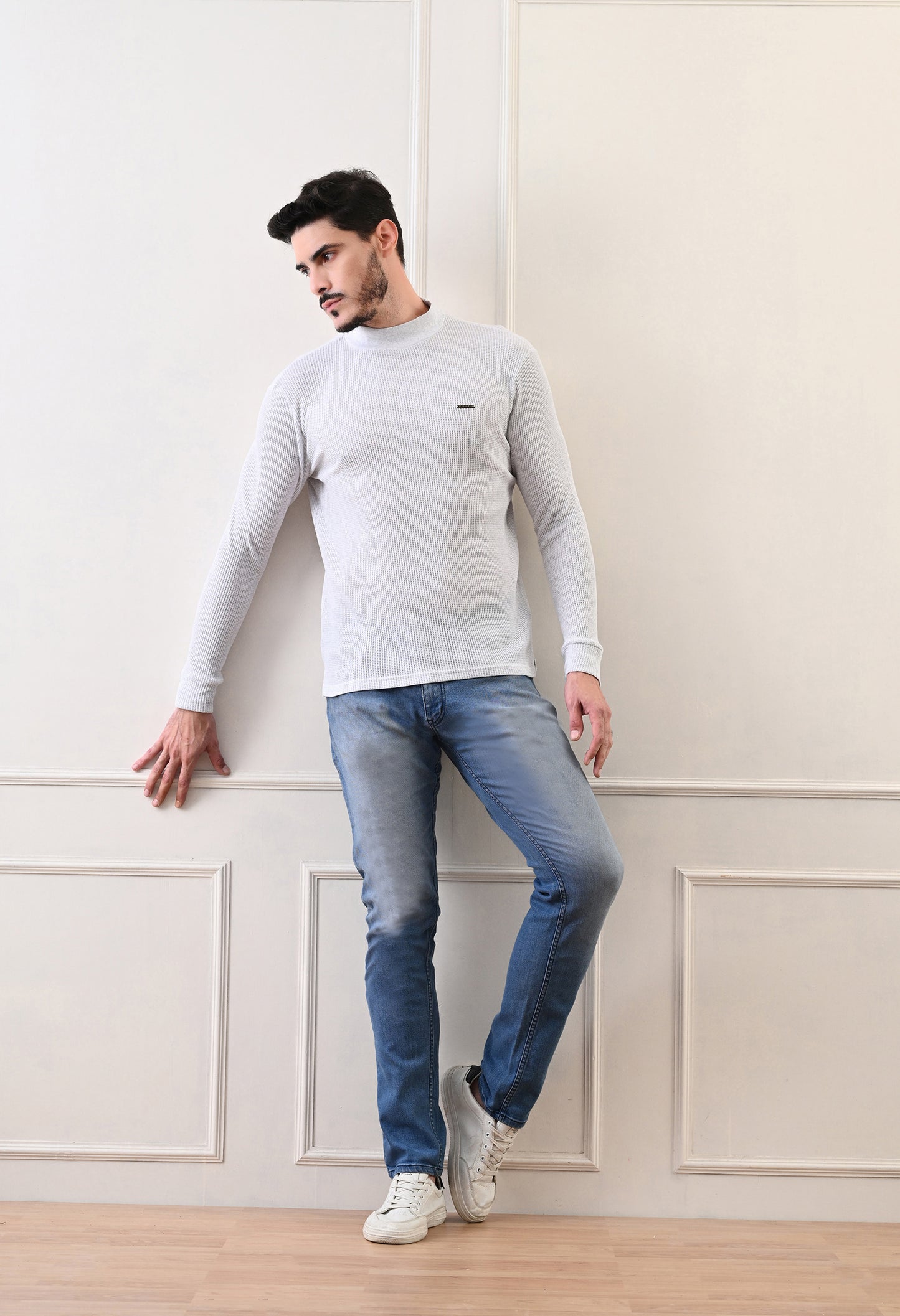 Men's Turtle Neck Textured Full Sleeve T-shirt