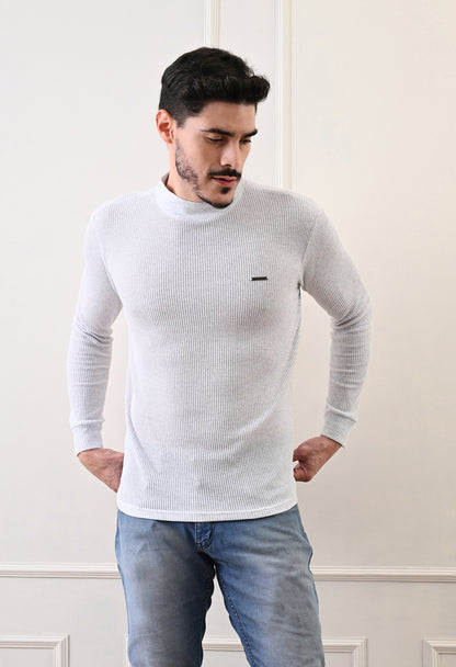 Men's Turtle Neck Textured Full Sleeve T-shirt