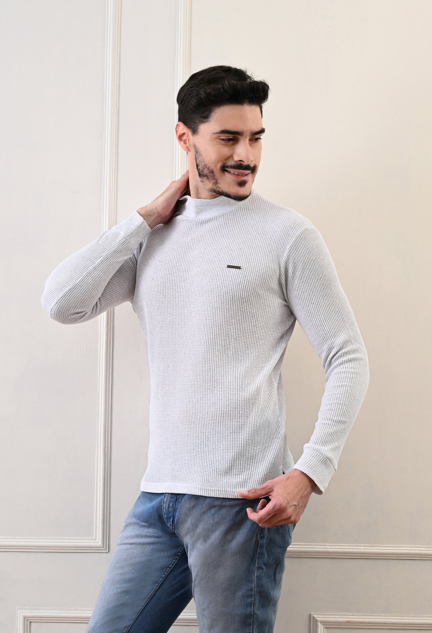 Men's Turtle Neck Textured Full Sleeve T-shirt