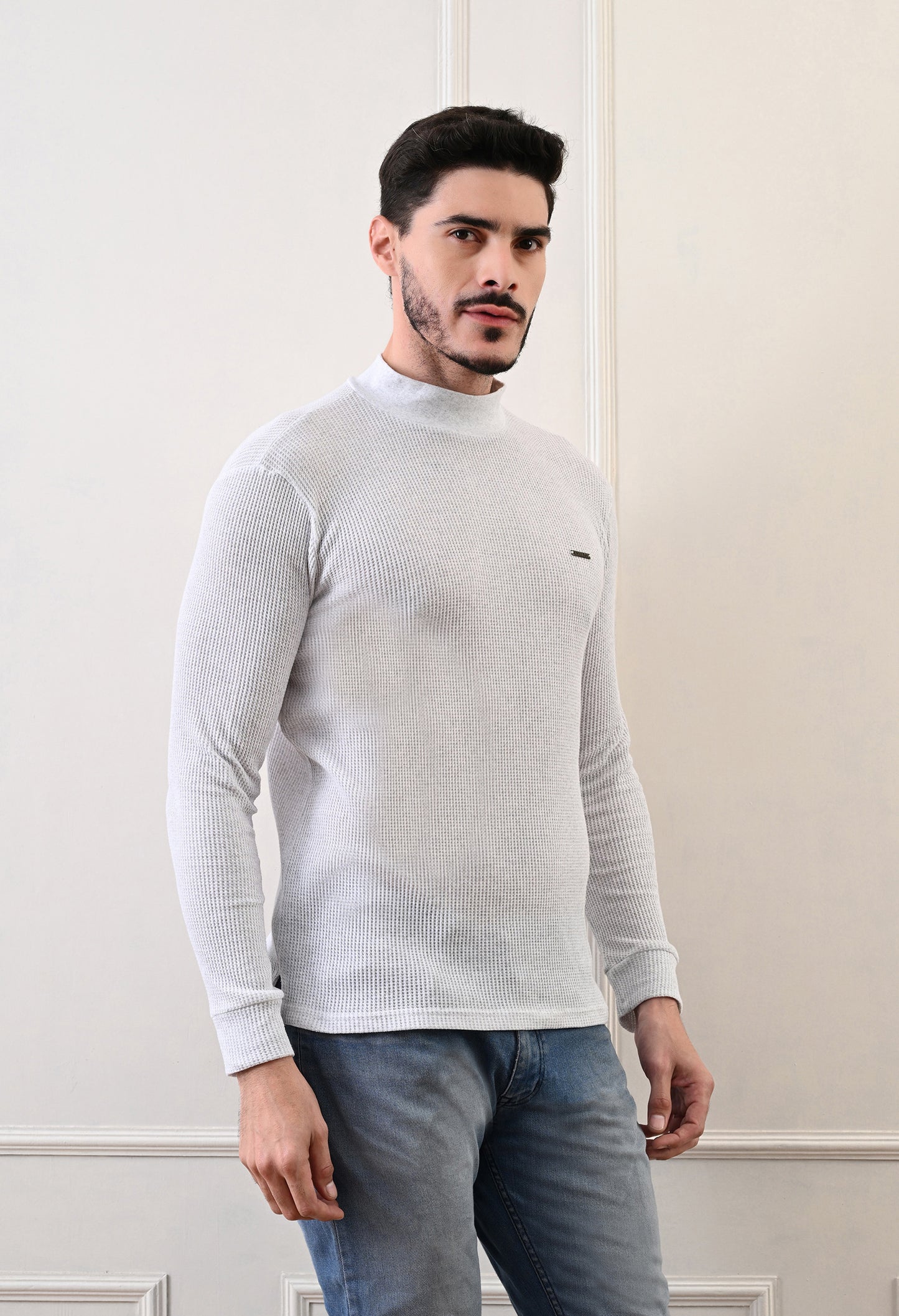 Men's Turtle Neck Textured Full Sleeve T-shirt