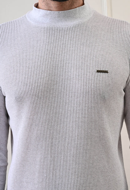 Men's Turtle Neck Textured Full Sleeve T-shirt