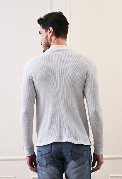 Men's Turtle Neck Textured Full Sleeve T-shirt