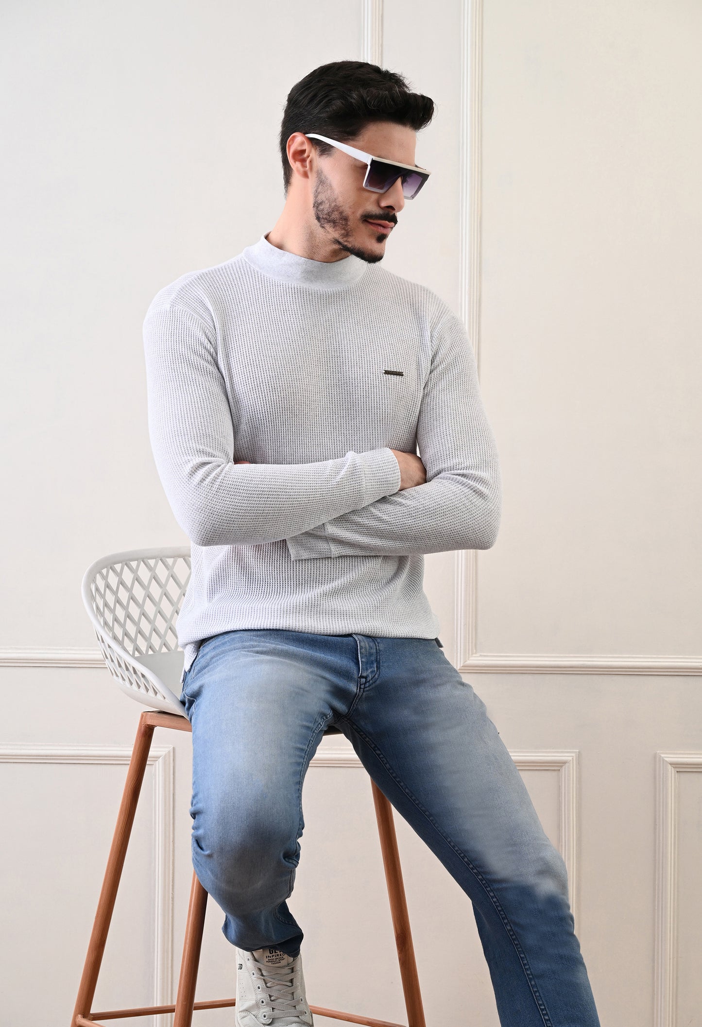 Men's Turtle Neck Textured Full Sleeve T-shirt