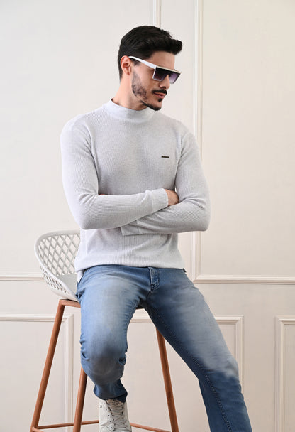 Men's Turtle Neck Textured Full Sleeve T-shirt