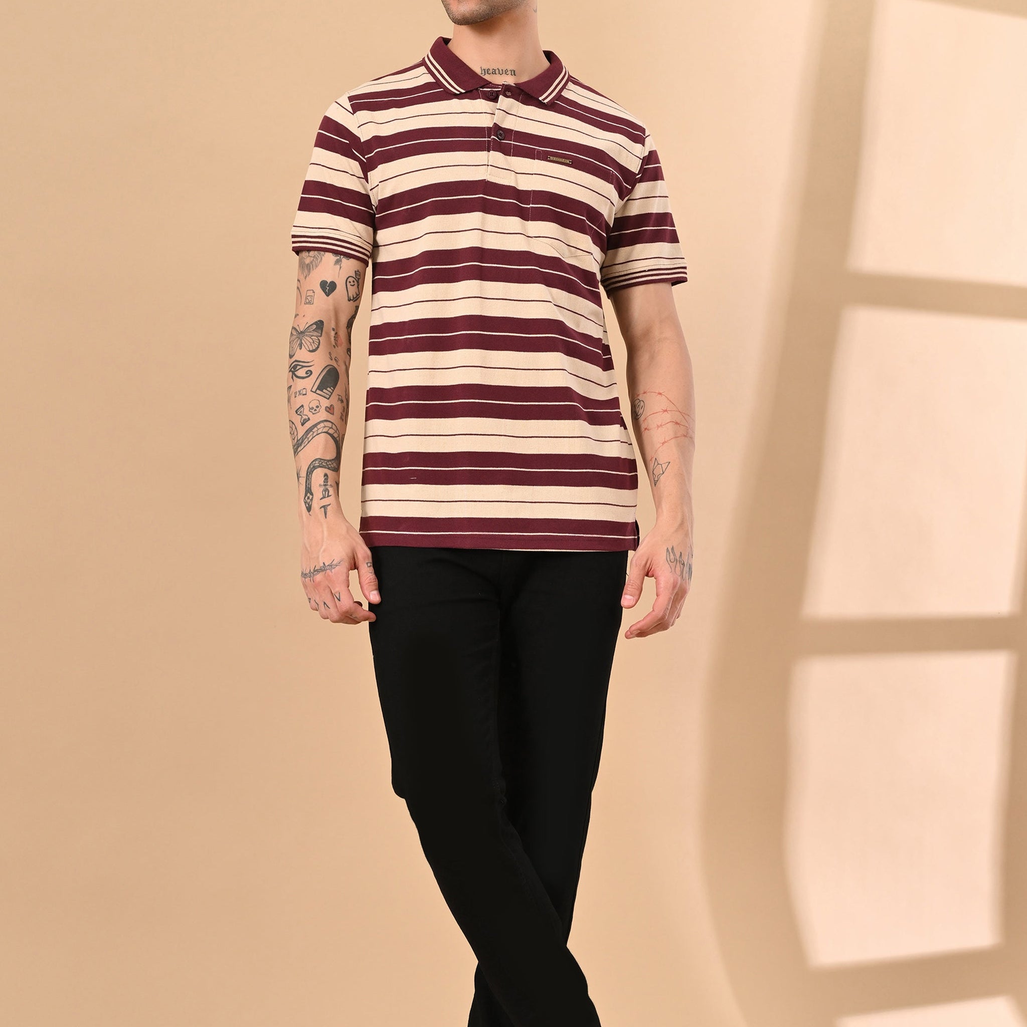 ENGINEERED STRIPER POLO TSHIRT WITH POCKET