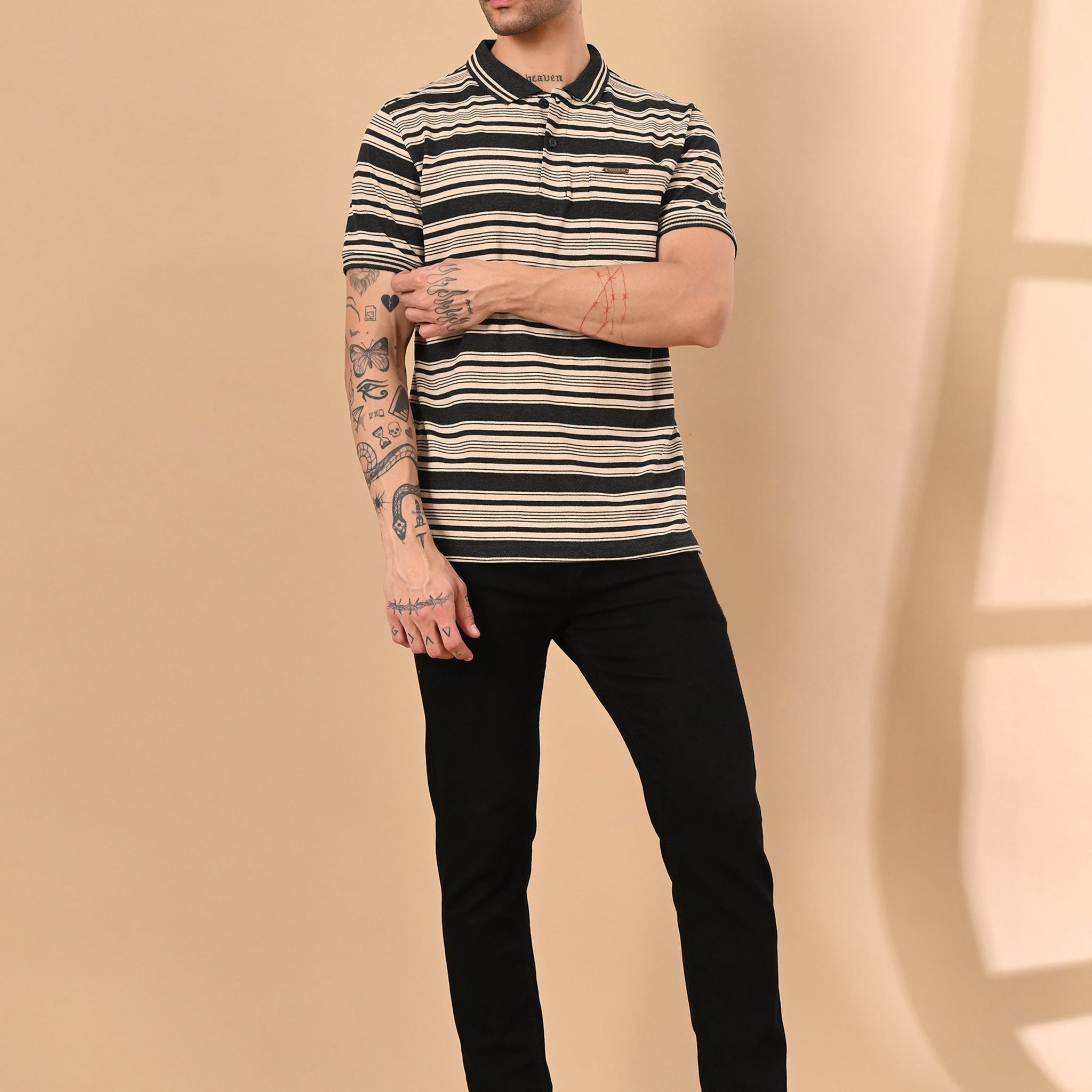 ENGINEERED STRIPER POLO TSHIRT WITH POCKET