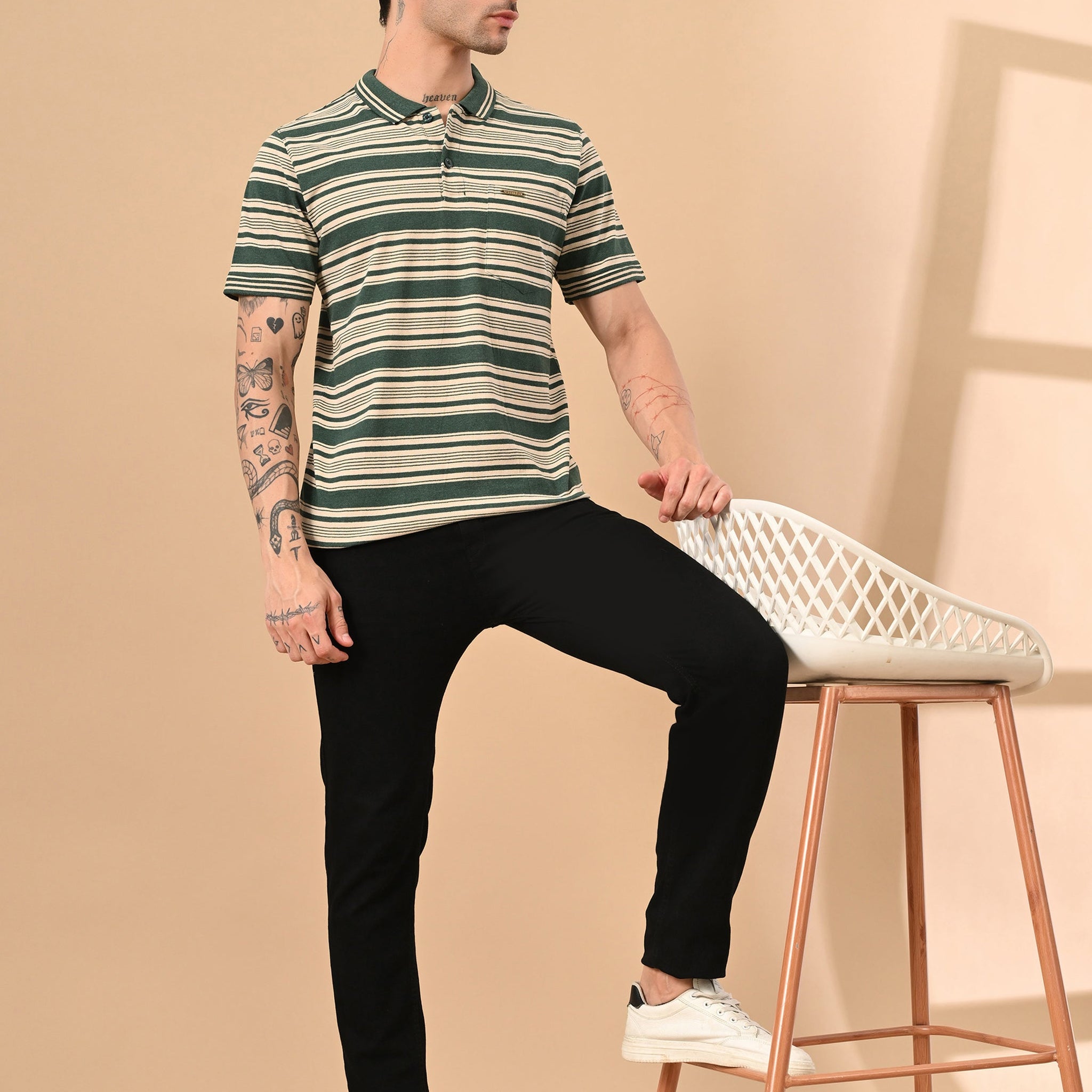 ENGINEERED STRIPER POLO TSHIRT WITH POCKET