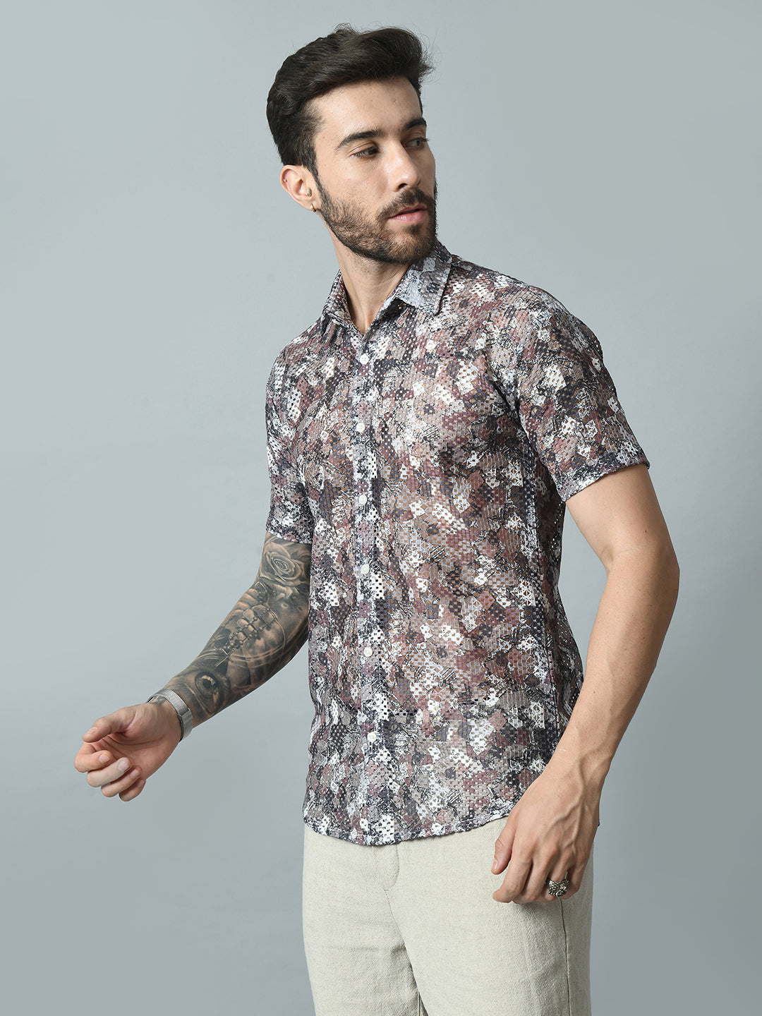 Men Slim Fit Opaque Printed Party Shirt