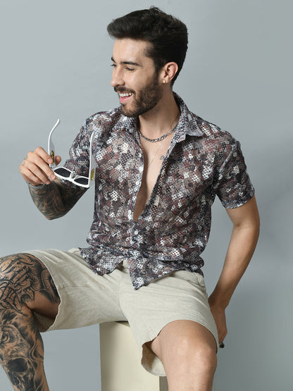 Men Slim Fit Opaque Printed Party Shirt