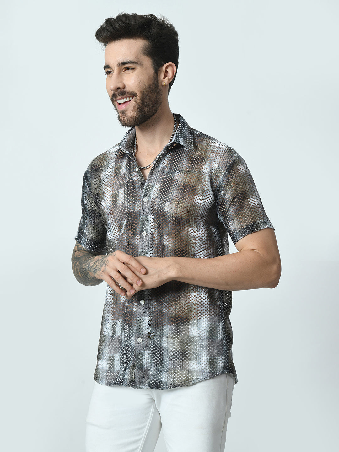 Men Slim Fit Opaque Printed Party Shirt