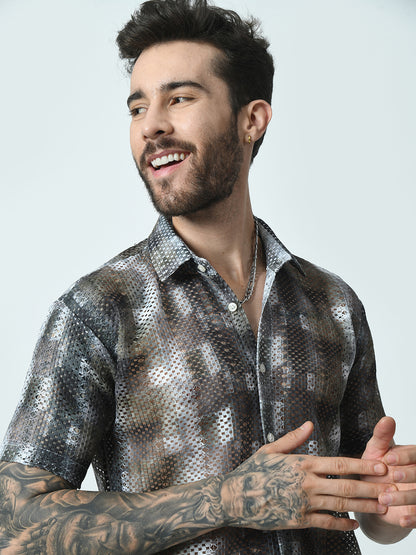 Men Slim Fit Opaque Printed Party Shirt