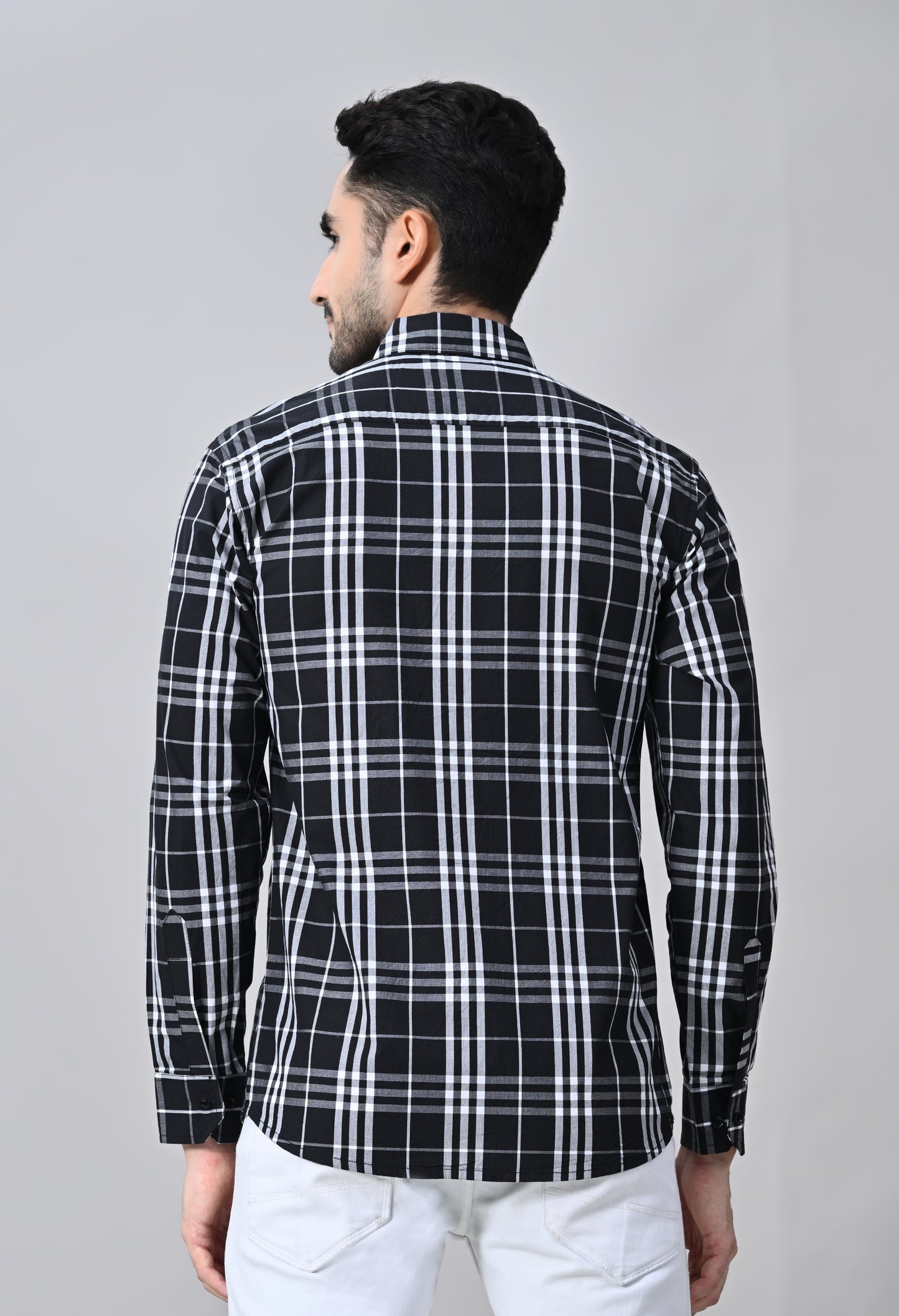 Black And White Slim Fit Checked Cotton Shirt