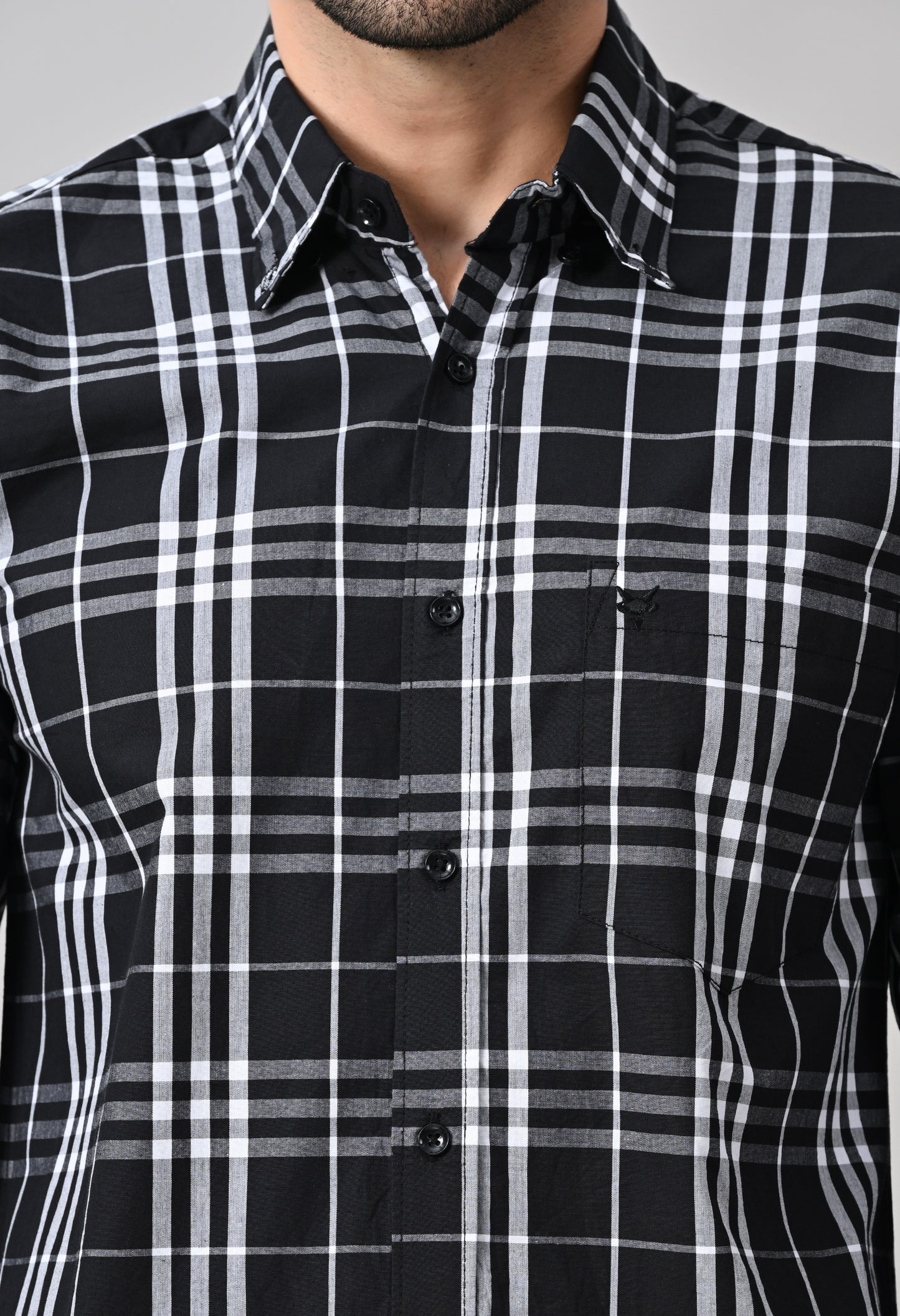 Black And White Slim Fit Checked Cotton Shirt