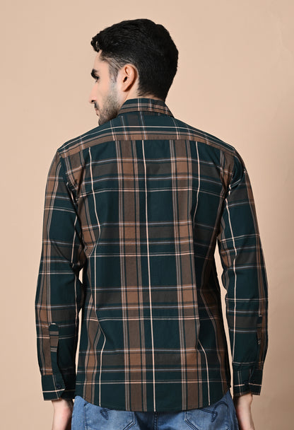 Green and Brown Checked Formal Shirt