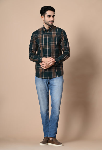 Green and Brown Checked Formal Shirt