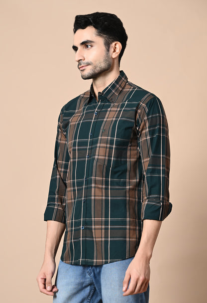 Green and Brown Checked Formal Shirt