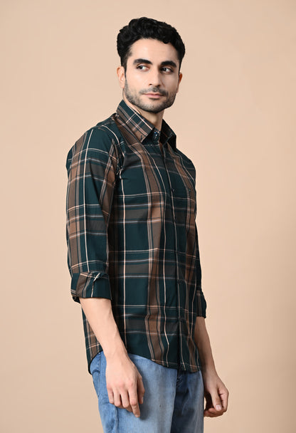 Green and Brown Checked Formal Shirt