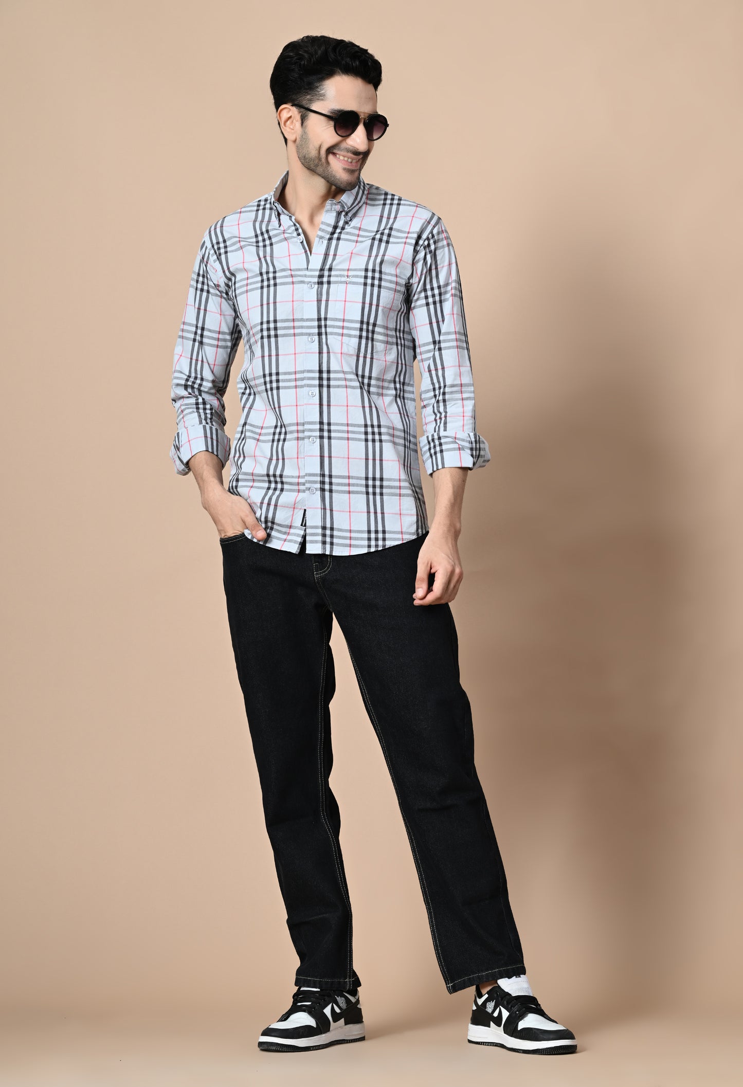 Light Grey and Black Checked Formal Shirt