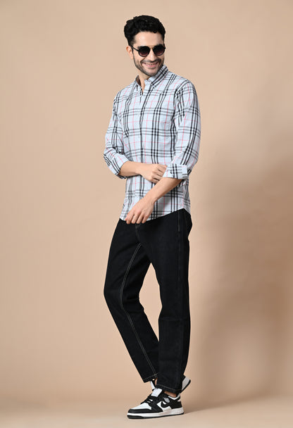 Light Grey and Black Checked Formal Shirt