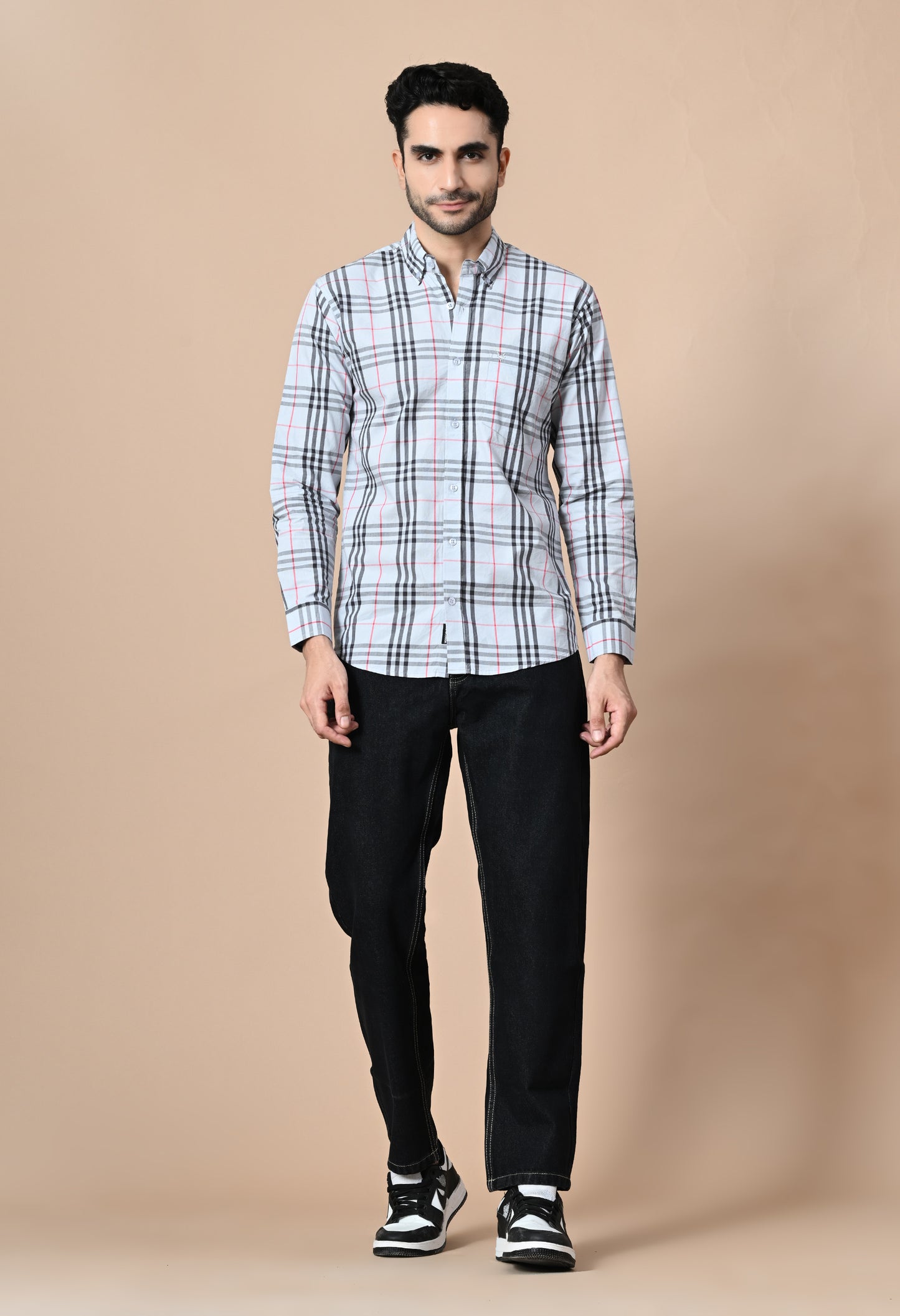 Light Grey and Black Checked Formal Shirt