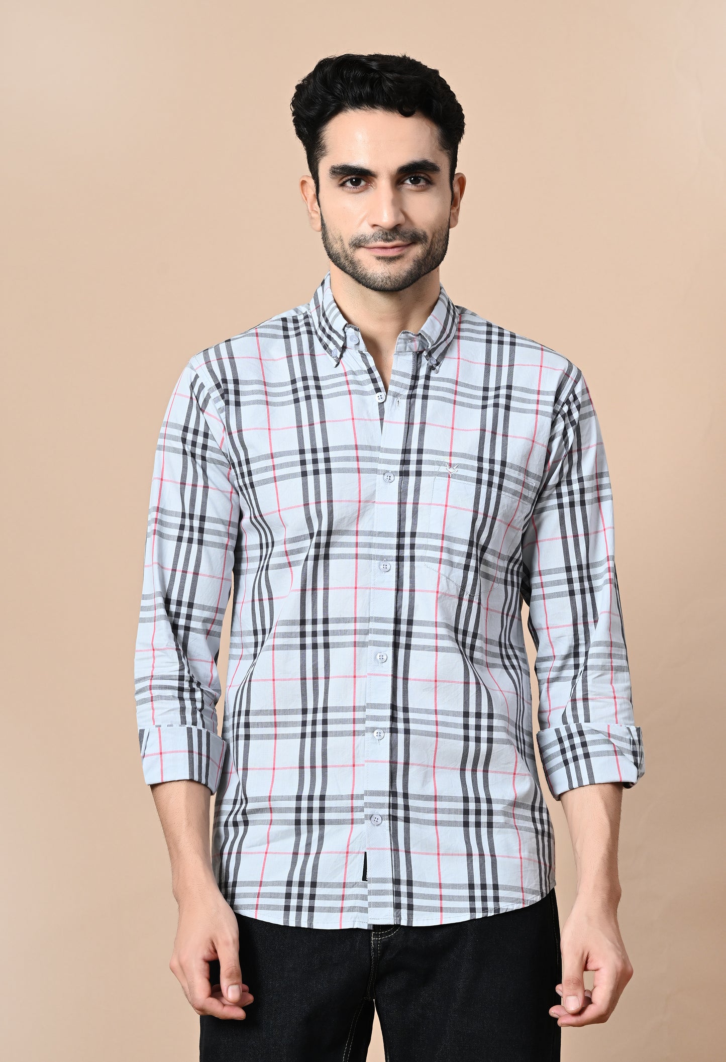 Light Grey and Black Checked Formal Shirt