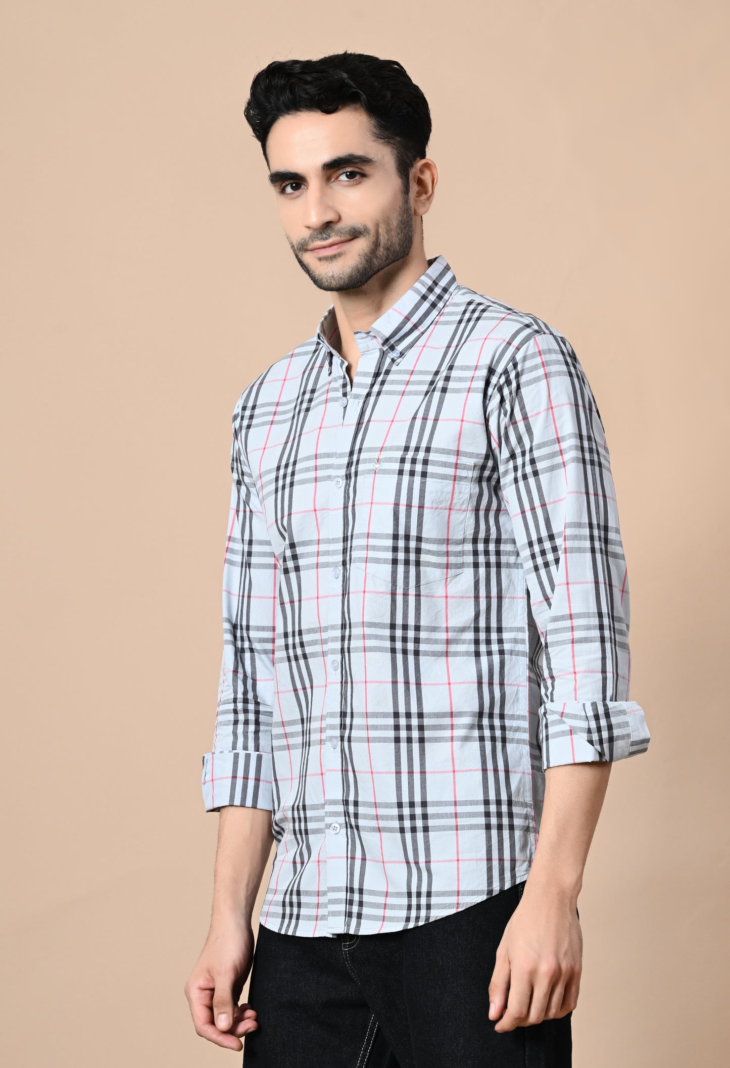 Light Grey and Black Checked Formal Shirt