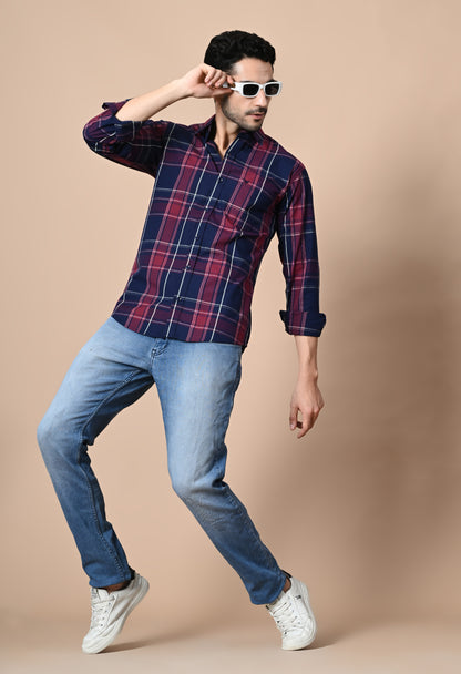 Navy and Maroon Checked Formal Shirt