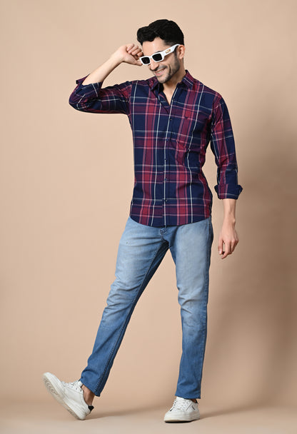 Navy and Maroon Checked Formal Shirt