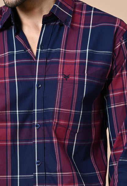 Navy and Maroon Checked Formal Shirt