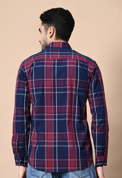 Navy and Maroon Checked Formal Shirt