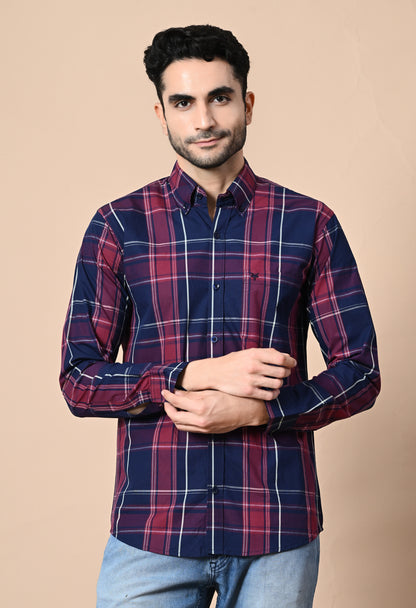 Navy and Maroon Checked Formal Shirt