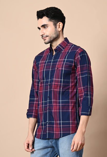 Navy and Maroon Checked Formal Shirt