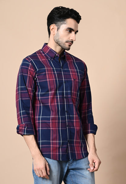 Navy and Maroon Checked Formal Shirt