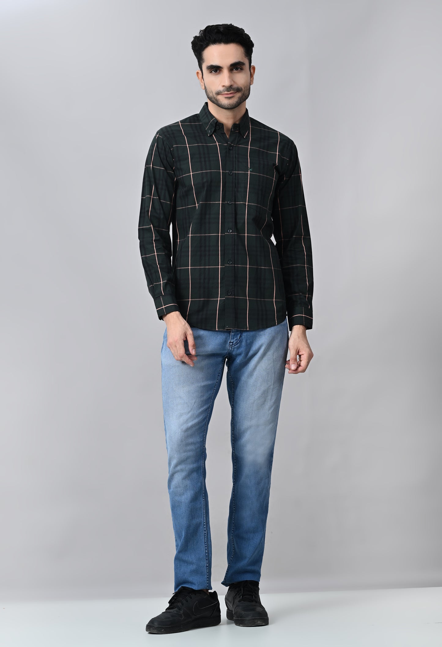 Olive Checked Formal Shirt