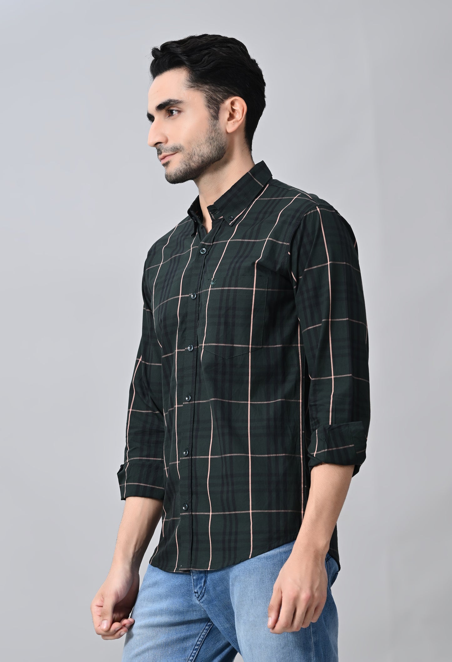 Olive Checked Formal Shirt