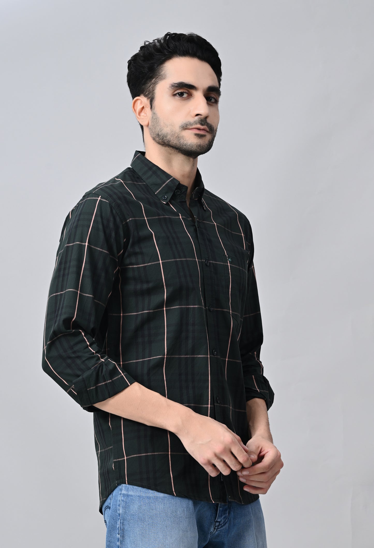 Olive Checked Formal Shirt