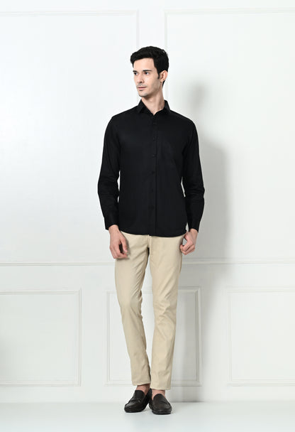 Raven Black Solid Formal Cotton Shirt