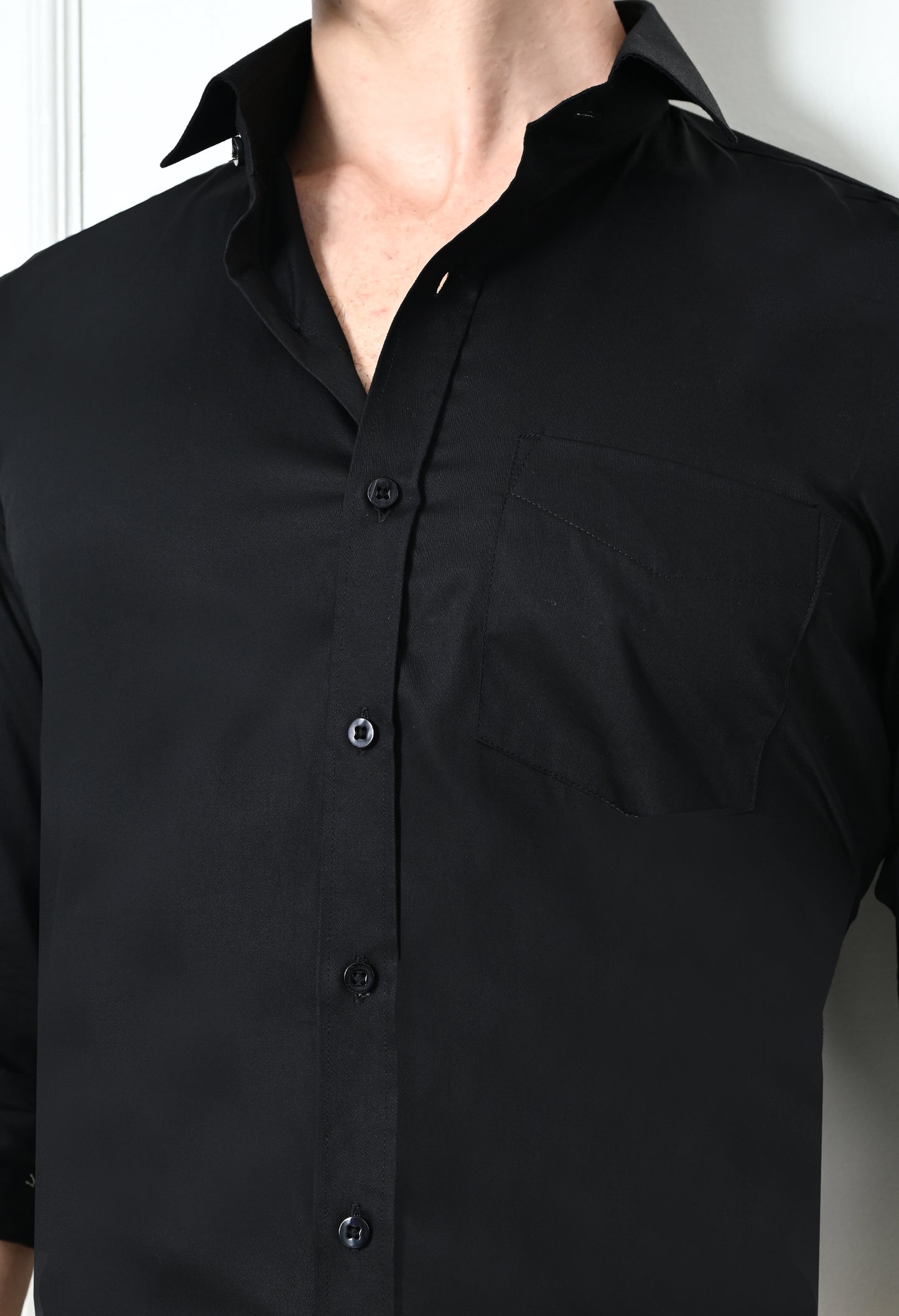 Raven Black Solid Formal Cotton Shirt