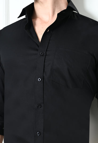 Raven Black Solid Formal Cotton Shirt