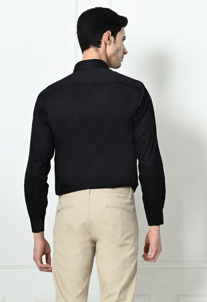 Raven Black Solid Formal Cotton Shirt