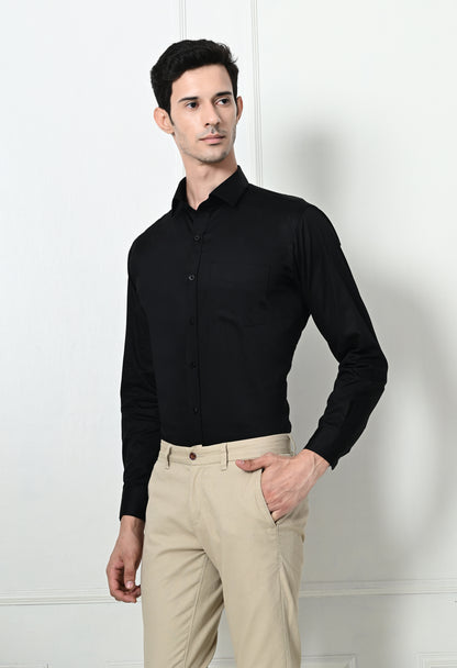 Raven Black Solid Formal Cotton Shirt