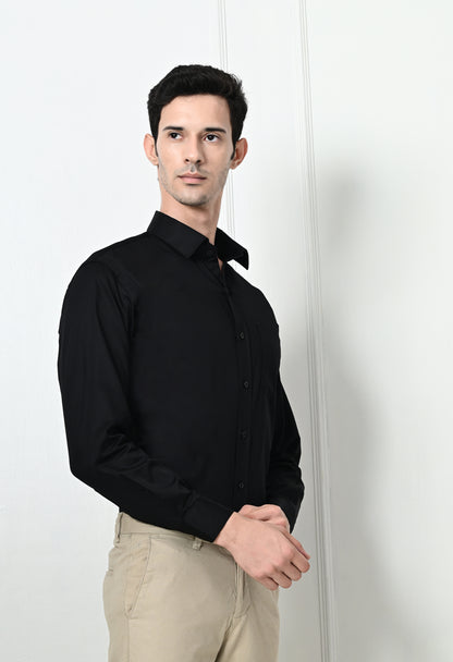 Raven Black Solid Formal Cotton Shirt