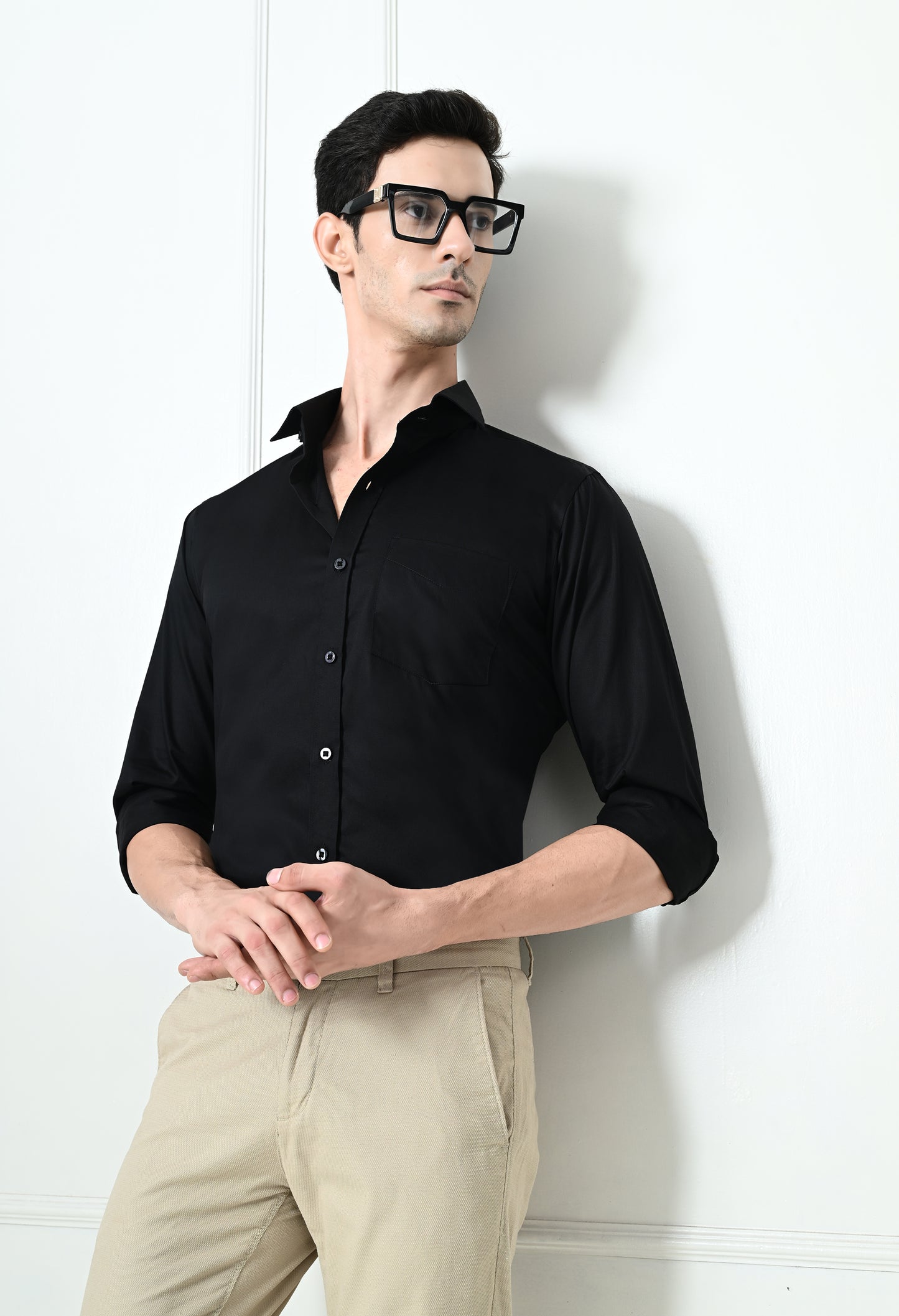 Raven Black Solid Formal Cotton Shirt